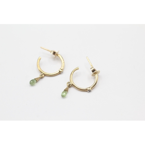 197 - 9ct gold diamond and peridot half hoop earrings (1.3g)