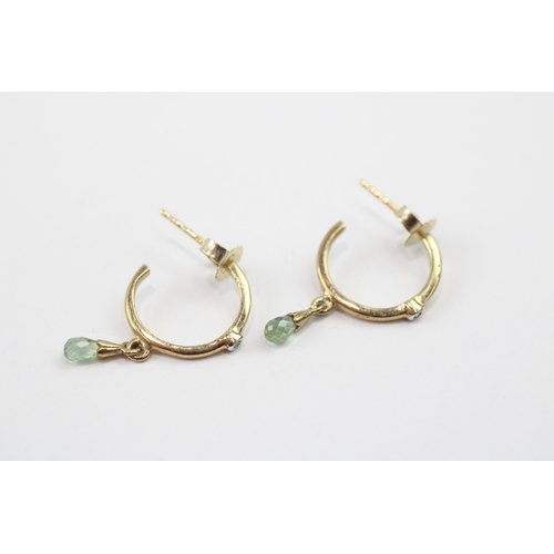 197 - 9ct gold diamond and peridot half hoop earrings (1.3g)