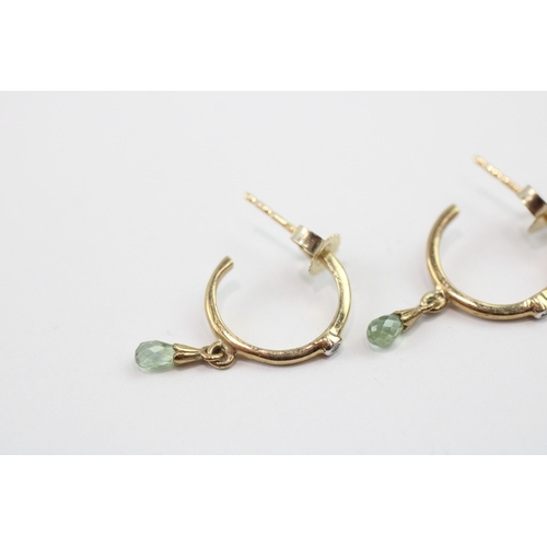 197 - 9ct gold diamond and peridot half hoop earrings (1.3g)