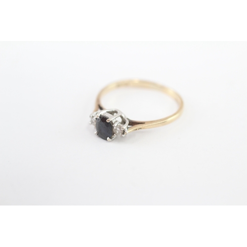 199 - 9ct gold sapphire and diamond trilogy ring (1.3g) Size K 1/2