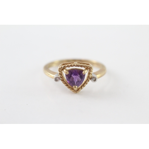209 - 9ct gold amethyst & diamond dress ring (2.1g) Size N