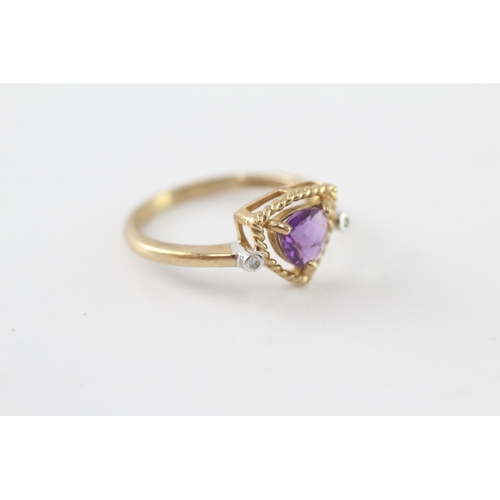 209 - 9ct gold amethyst & diamond dress ring (2.1g) Size N