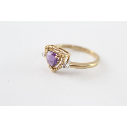 209 - 9ct gold amethyst & diamond dress ring (2.1g) Size N