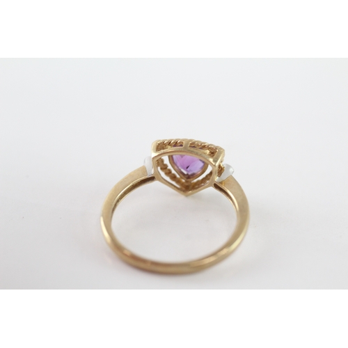 209 - 9ct gold amethyst & diamond dress ring (2.1g) Size N