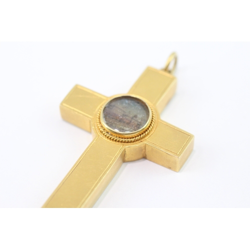 22 - 18ct gold Victorian cross charm with a religious painting (10g)