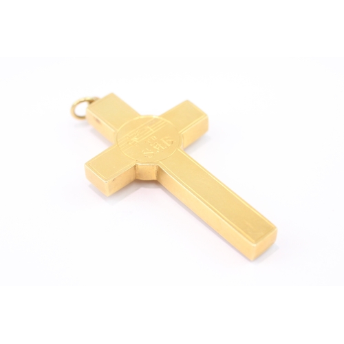 22 - 18ct gold Victorian cross charm with a religious painting (10g)