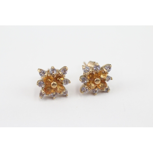222 - 9ct gold tanzanite and citrine cluster stud earrings (2.3g)