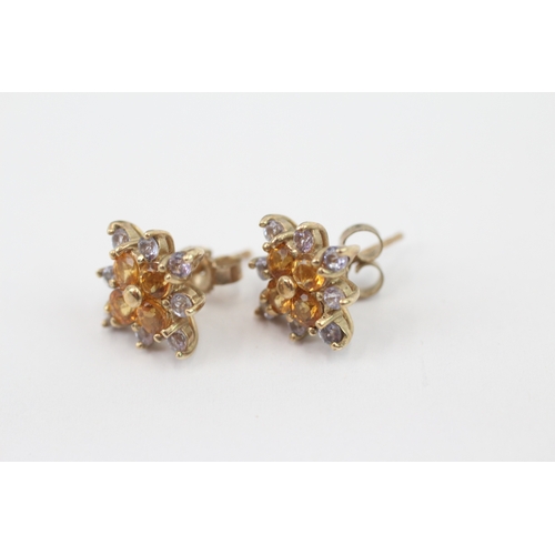 222 - 9ct gold tanzanite and citrine cluster stud earrings (2.3g)