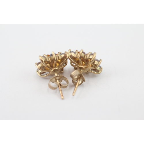 222 - 9ct gold tanzanite and citrine cluster stud earrings (2.3g)