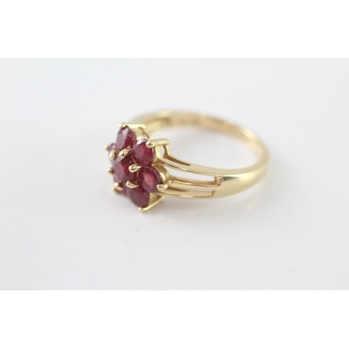 226 - 14ct gold ruby cluster ring (3.7g) Size N