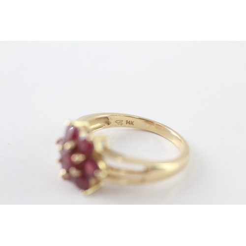 226 - 14ct gold ruby cluster ring (3.7g) Size N