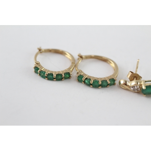 23 - 3x 9ct gold emerald & diamond earrings (4.1g)