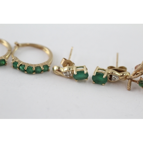 23 - 3x 9ct gold emerald & diamond earrings (4.1g)