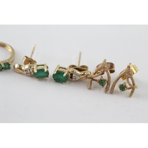 23 - 3x 9ct gold emerald & diamond earrings (4.1g)