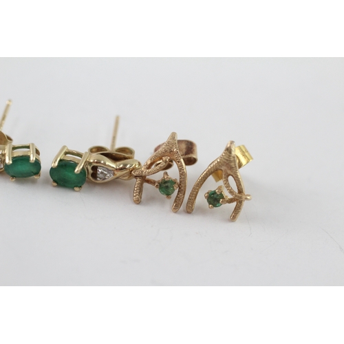 23 - 3x 9ct gold emerald & diamond earrings (4.1g)