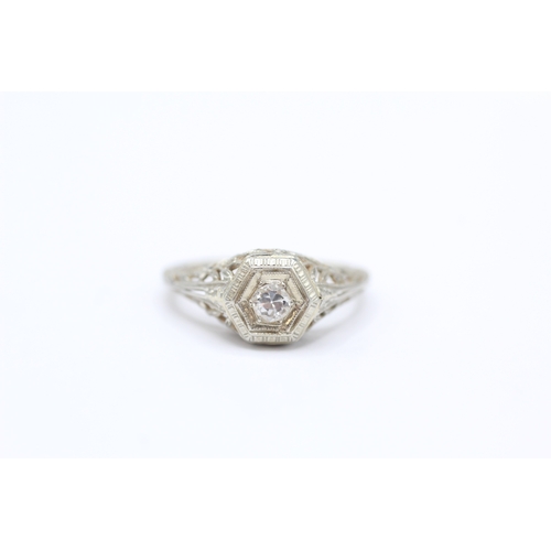 38 - 9ct gold diamond ornate single stone ring (2.3g) Size K