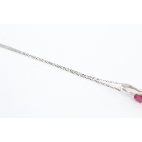 40 - 9ct gold ruby drop pendant necklace (1.4g)