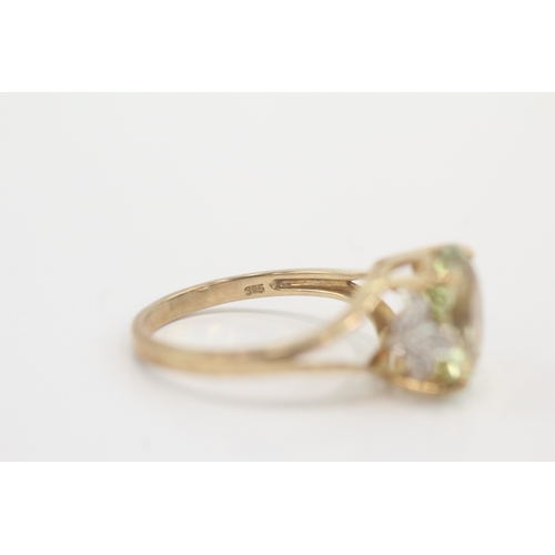 46 - 9ct gold peridot & diamond dress ring (3g) Size N