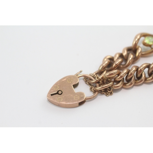 5 - 9ct gold antique peridot & garnet curb chain bracelet (18.9g)