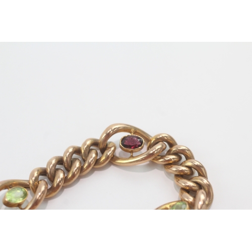 5 - 9ct gold antique peridot & garnet curb chain bracelet (18.9g)