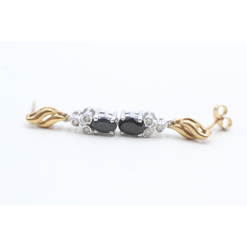 50 - 9ct gold sapphire and diamond drop earrings (2.6g)