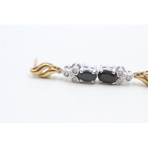 50 - 9ct gold sapphire and diamond drop earrings (2.6g)