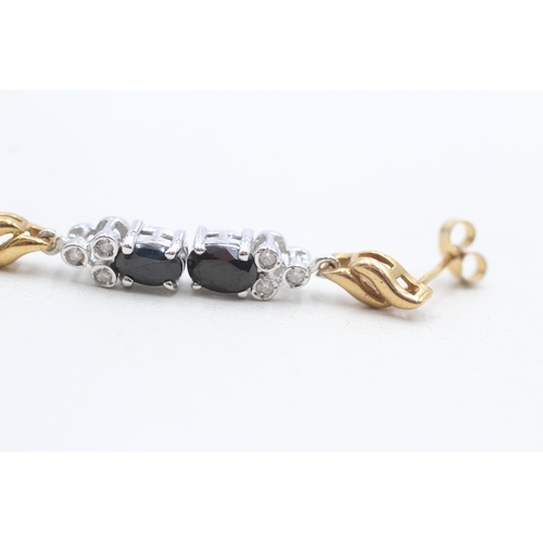 50 - 9ct gold sapphire and diamond drop earrings (2.6g)