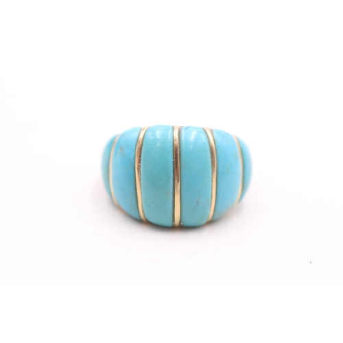 8 - 9ct gold turquoise set bombe ring (4.3g) Size Q