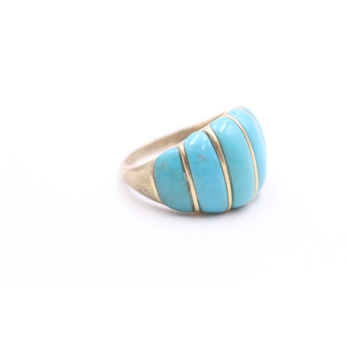 8 - 9ct gold turquoise set bombe ring (4.3g) Size Q