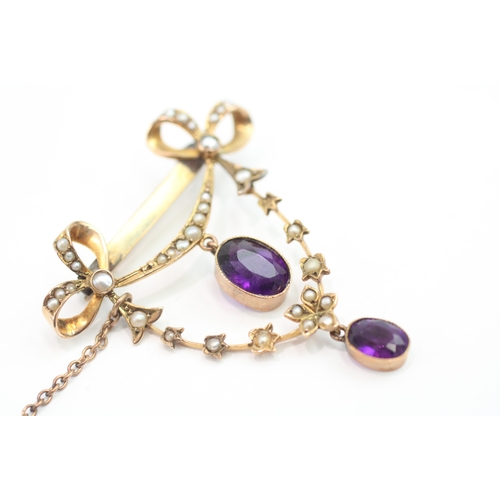 30 - 9ct gold antique amethyst & seed pearl pendant & brooch (as found) (4.8g)