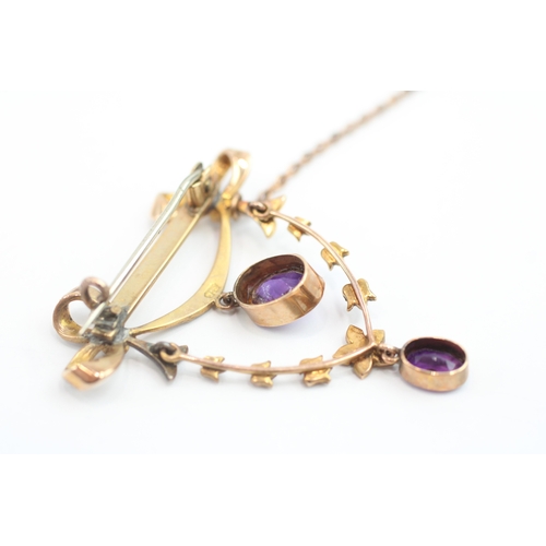 30 - 9ct gold antique amethyst & seed pearl pendant & brooch (as found) (4.8g)