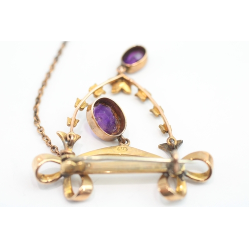 30 - 9ct gold antique amethyst & seed pearl pendant & brooch (as found) (4.8g)