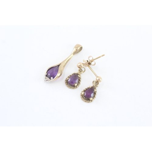 31 - 2x 9ct gold amethyst & diamond pendant & earrings (1.8g)