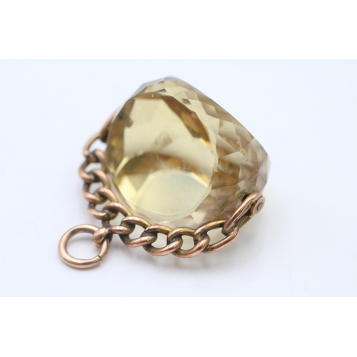 15 - 9ct rose gold antique citrine spinner fob (17.6g)