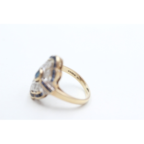 2 - 9ct gold diamond and sapphire set cocktail ring (3.7g) Size N