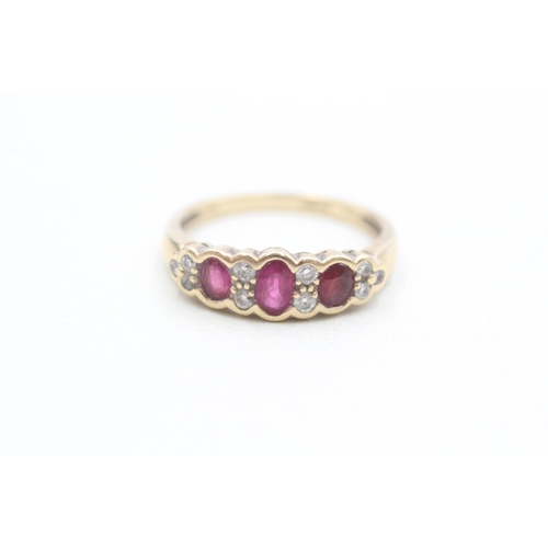 25 - 9ct gold ruby and diamond dress ring (2.4g) Size P