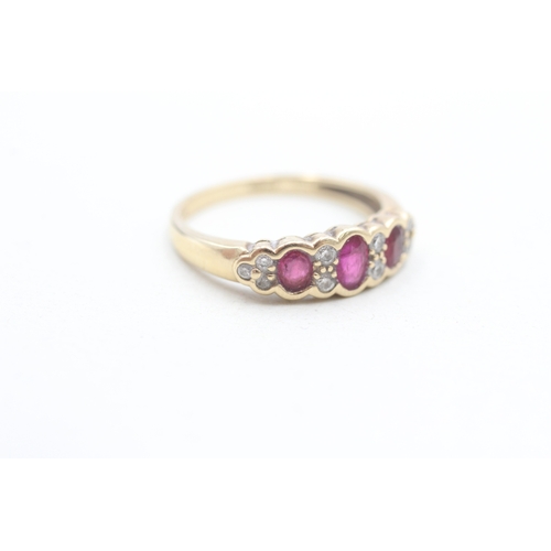 25 - 9ct gold ruby and diamond dress ring (2.4g) Size P