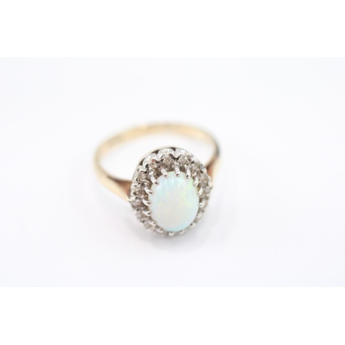 52 - 9ct gold vintage opal & diamond dress ring (2.8g) Size K 1/2