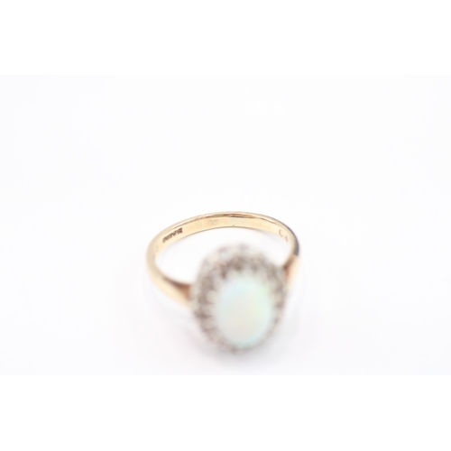 52 - 9ct gold vintage opal & diamond dress ring (2.8g) Size K 1/2