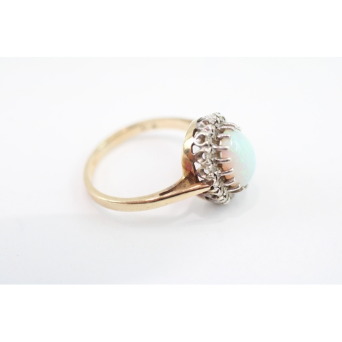 52 - 9ct gold vintage opal & diamond dress ring (2.8g) Size K 1/2