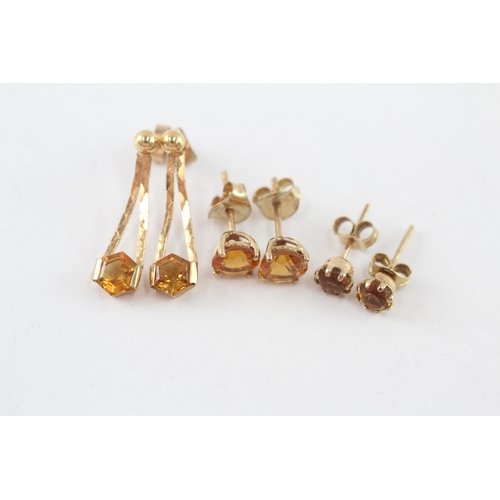 54 - 3x 9ct gold citrine earrings (3.2g)