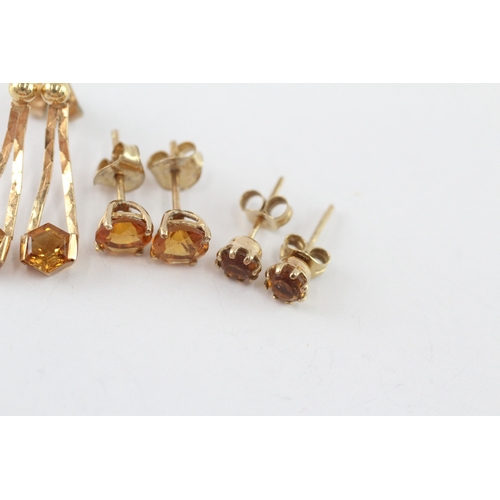 54 - 3x 9ct gold citrine earrings (3.2g)