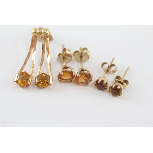 54 - 3x 9ct gold citrine earrings (3.2g)