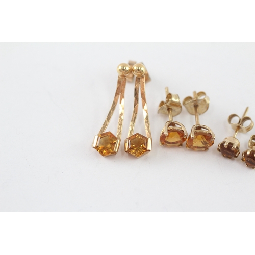 54 - 3x 9ct gold citrine earrings (3.2g)