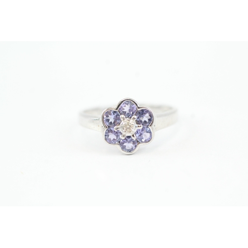 17 - 9ct gold tanzanite & diamond cluster ring (2.2g) Size N