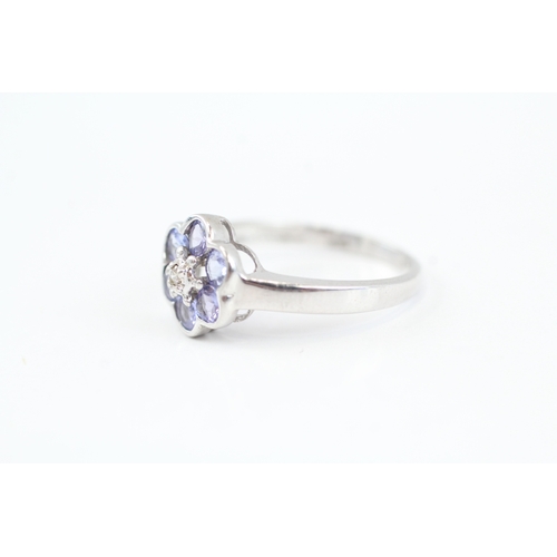 17 - 9ct gold tanzanite & diamond cluster ring (2.2g) Size N