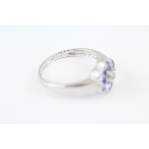 17 - 9ct gold tanzanite & diamond cluster ring (2.2g) Size N