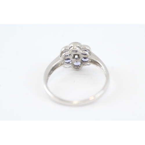 17 - 9ct gold tanzanite & diamond cluster ring (2.2g) Size N