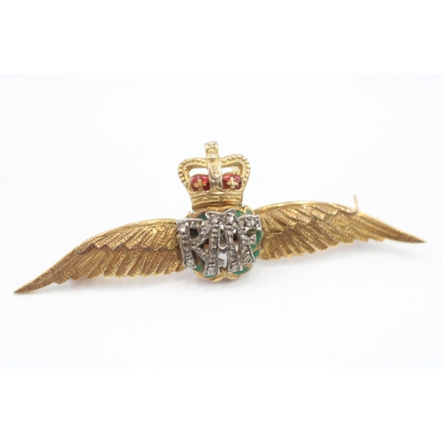 19 - 9ct gold vintage enamel & diamond RAF brooch by Cropp & Farr (5.2g)