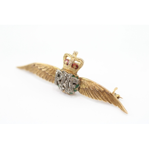 19 - 9ct gold vintage enamel & diamond RAF brooch by Cropp & Farr (5.2g)